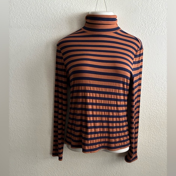 Yumi Day Striped Navy and Rust/Brown Turtleneck Top XL - Picture 3 of 12